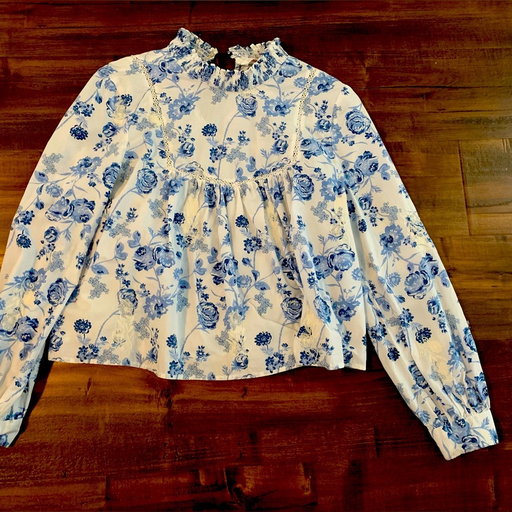 Zara Embroidered High Collar Top